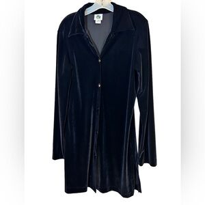 Women’s Black Velvet Long Sleeve Button Front Tunic Top Blouse Size Medium